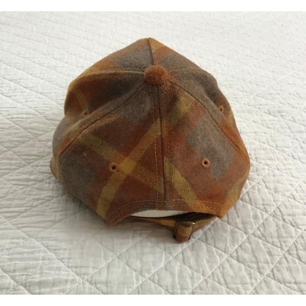 Plaid Wool Blend Baseball Cap Orange Brown Mustard Adjustable Strapback Hat - Picture 5 of 7